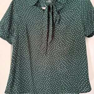 Allegra K Dark Green Polka Dot Blouse